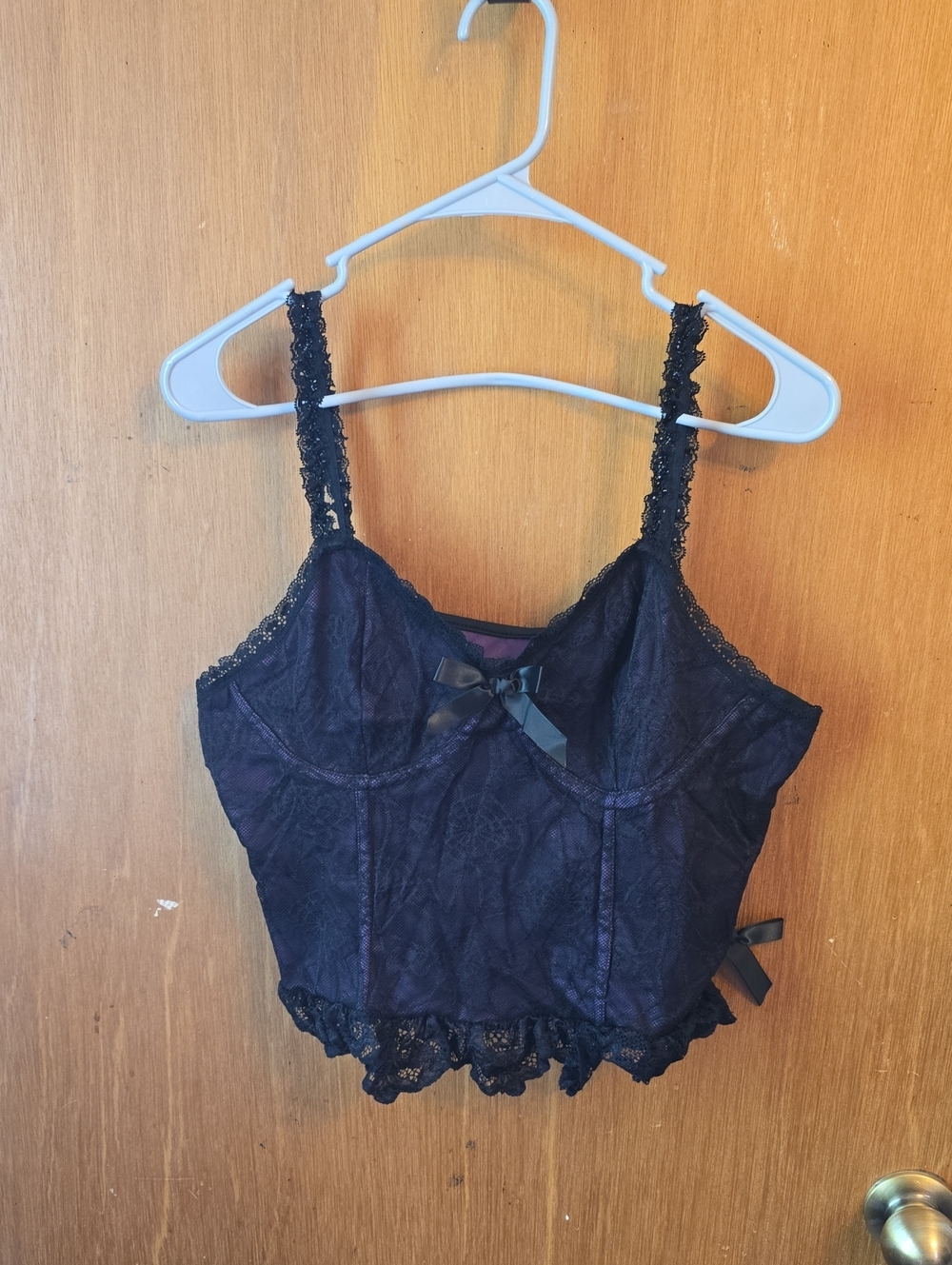 ROMWE Black Lace Crop Top with Bow